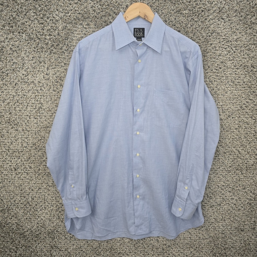 Jos A‎ Bank Dress Shirt Mens 15.5 33 Blue Pocket Career Button Up Cotton
